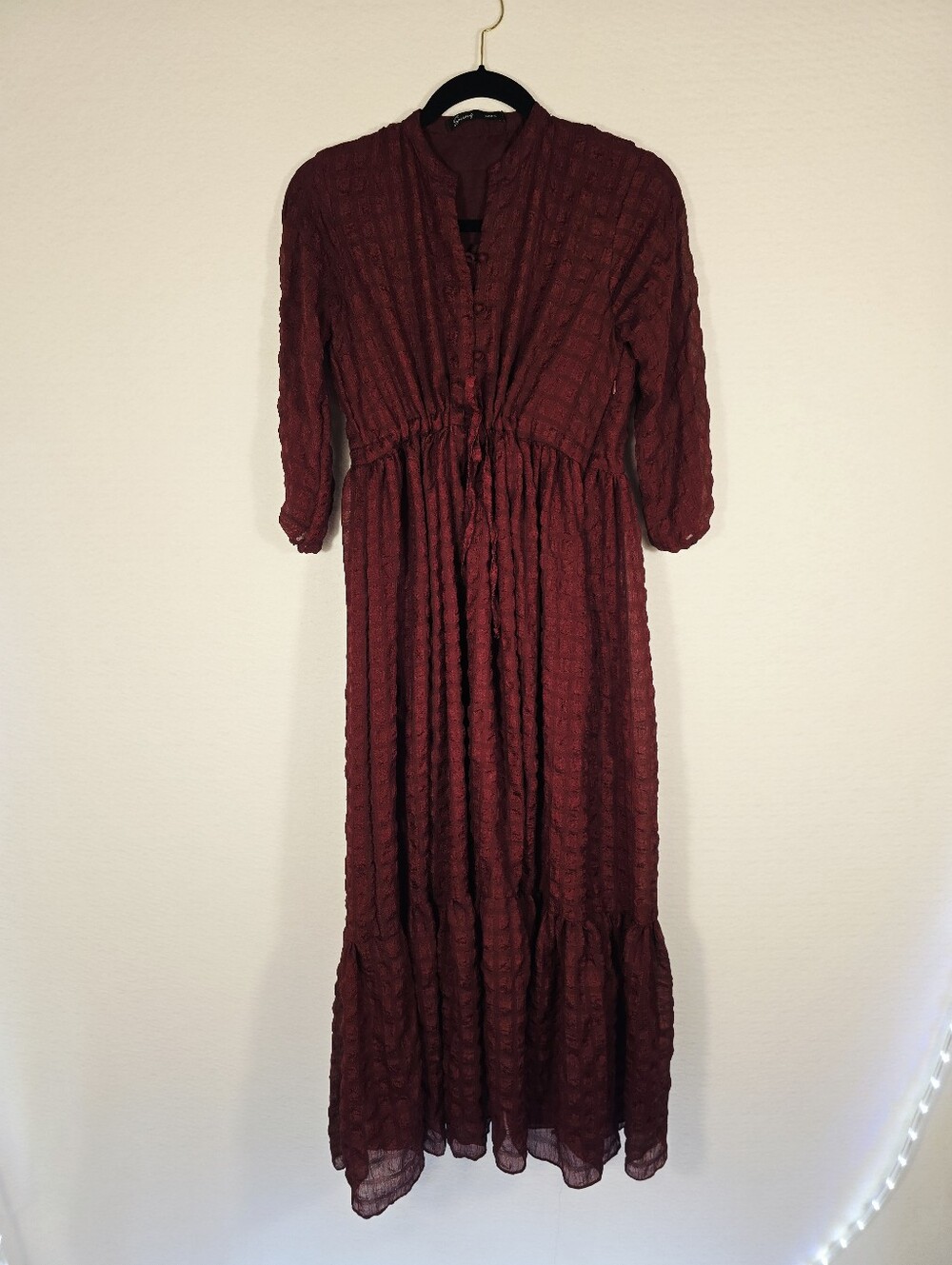Sowears Modest Cottage Romantic Maroon L Sleeve Poly Maxi Dress. Ladies Small - Picture 2 of 11